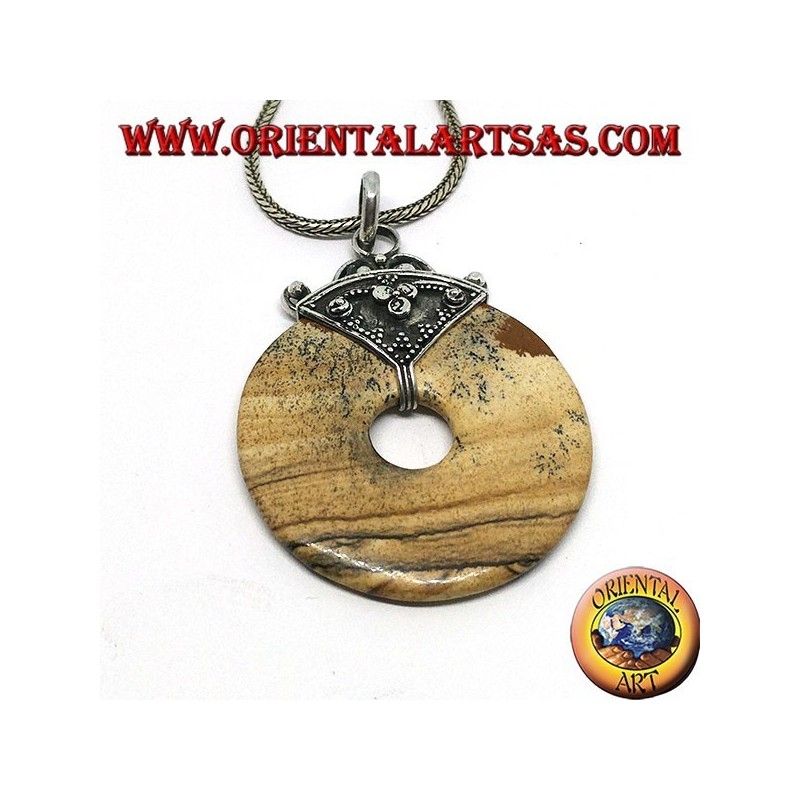Pendentif en argent avec beignet de jaspe "paesina" de mm. 35