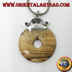 Silver pendant with "paesina" jasper donut of mm. 35
