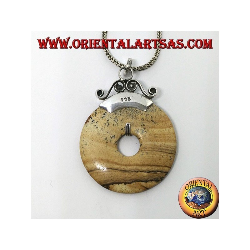 Colgante de plata con rosquilla de jaspe "paesina" de mm. 35