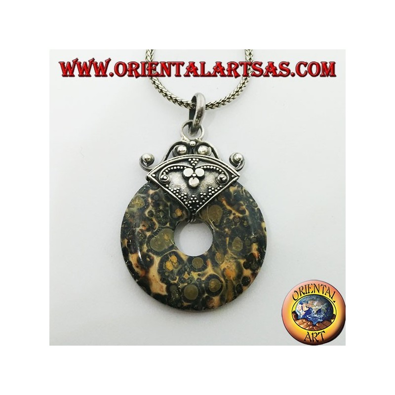 Pendentif en argent avec jaspe moucheté vert en forme de beignet de mm. 30