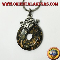Pendentif en argent avec jaspe moucheté vert en forme de beignet de mm. 30