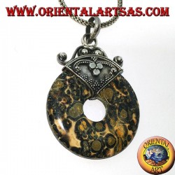 Pendentif en argent avec jaspe moucheté vert en forme de beignet de mm. 30