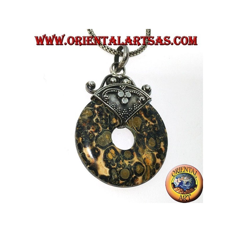 Silver pendant with green speckled jasper in the shape of a donut of mm. 30
