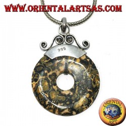 Pendentif en argent avec jaspe moucheté vert en forme de beignet de mm. 30