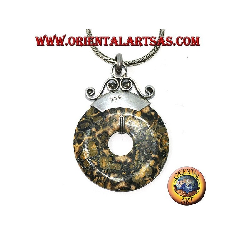 Silver pendant with green speckled jasper in the shape of a donut of mm. 30