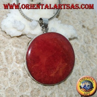 Ciondolo in argento con madrepora rossa (corallo) tonda incastonato
