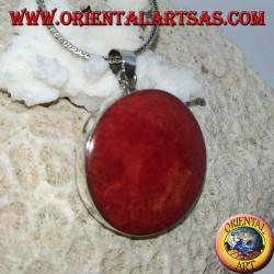 Silver pendant set with a red round coral (coral) set
