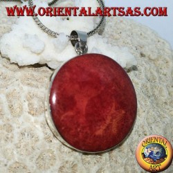 Silver pendant set with a red round coral (coral) set