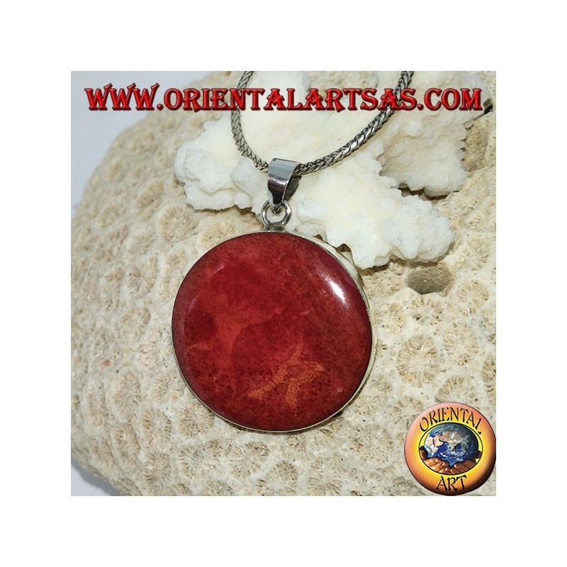 Silver pendant set with a red round coral (coral) set