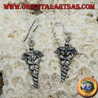 Orecchini in argento pendenti caduceo simbolo della medicina