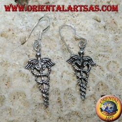 Caduceus pendent silver earrings, symbol of medicine