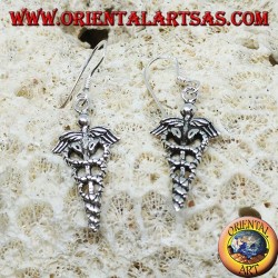 Caduceus pendent silver earrings, symbol of medicine