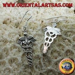 Caduceus pendent silver earrings, symbol of medicine