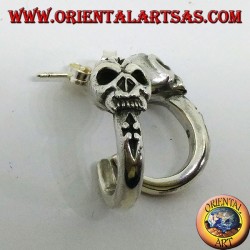 Silver earring, pirate semicircle with skull