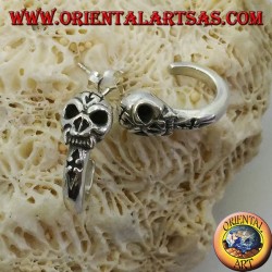 Silver earring, pirate semicircle with skull