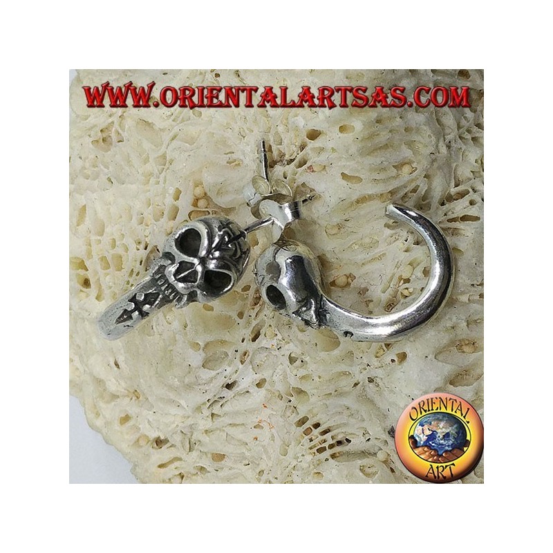Silver earring, pirate semicircle with skull