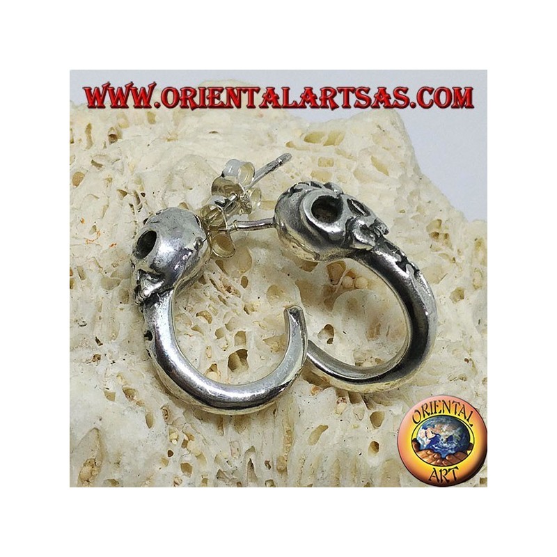 Silver earring, pirate semicircle with skull