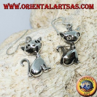 Silver earrings in the shape of a sitting cat