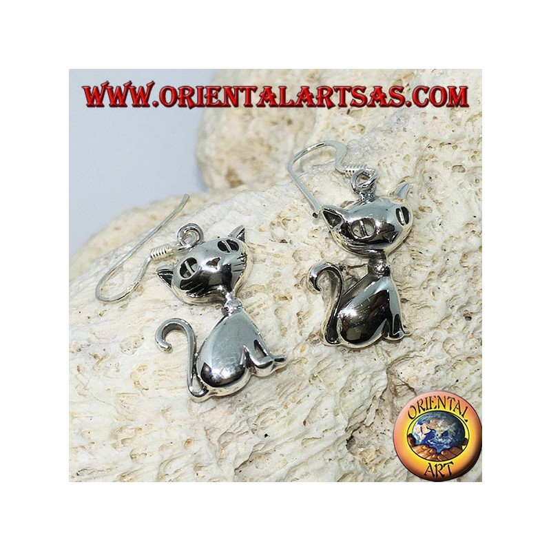 Boucles d'oreilles en argent en forme de chat assis