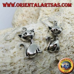 Silver earrings in the shape of a sitting cat