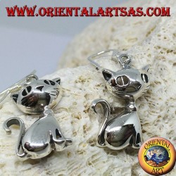 Silver earrings in the shape of a sitting cat