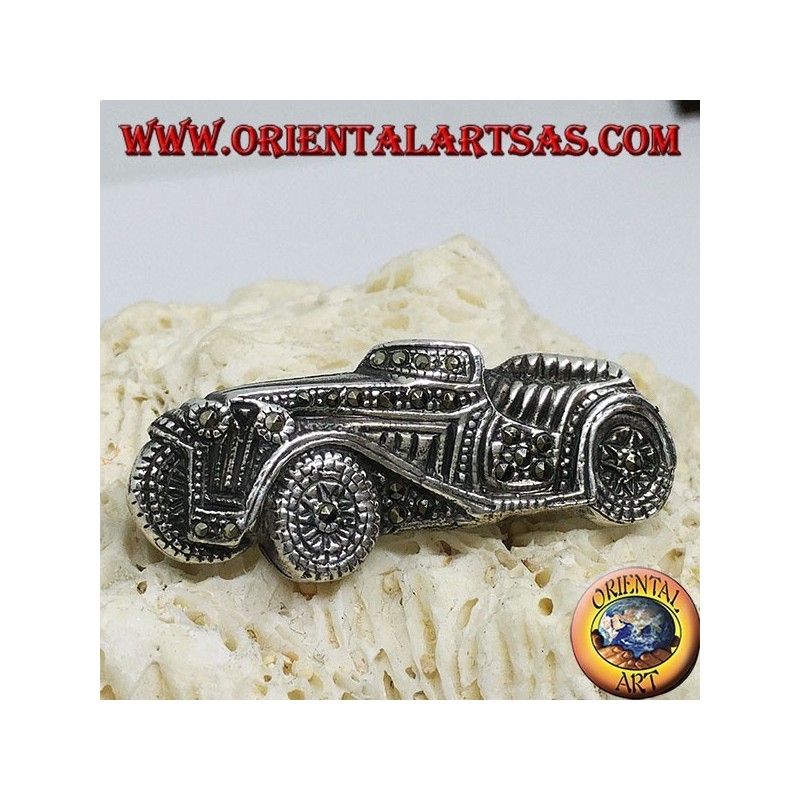 Silberne antike Oldtimer-Brosche mit Markasiten