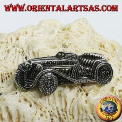 Broche de plata, carro antiguo vintage con marcasitas.