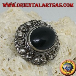 Broche de plata hecho a mano con ónix oval