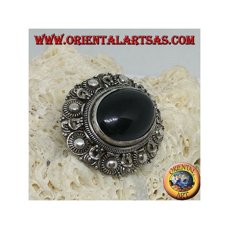 Broche de plata hecho a mano con ónix oval