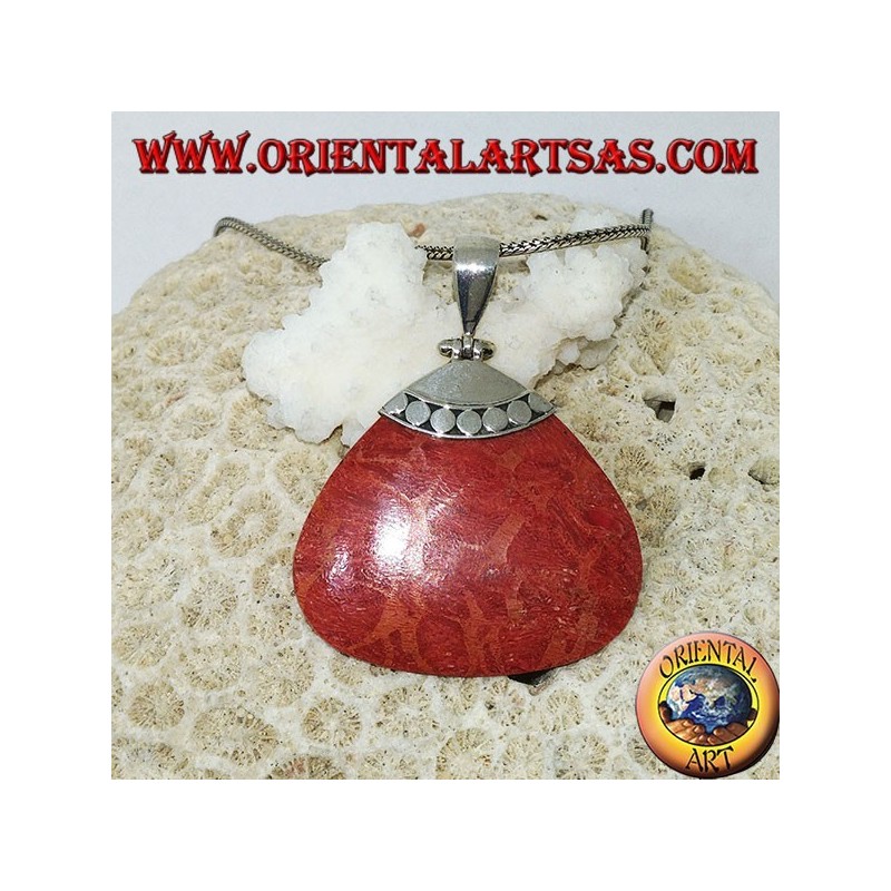 Red coral (coral) triangular pendant with silver hook