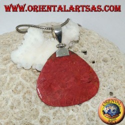 Red coral (coral) triangular pendant with silver hook