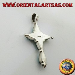 Pendentif croix en argent avec cinq turquoises en forme de goutte