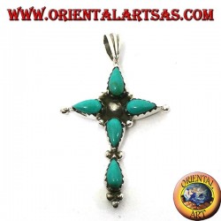 Cruz de plata con cinco turquesas en forma de gota.