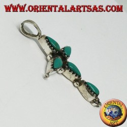 Pendentif croix en argent avec cinq turquoises en forme de goutte