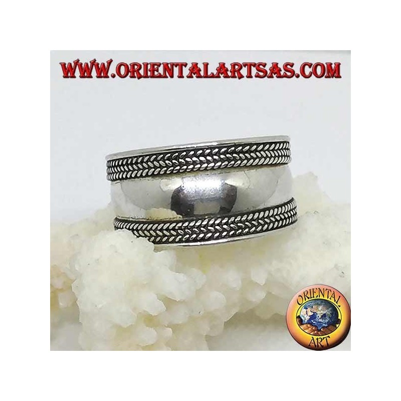 Anello a fascia larga con trecce sui bordi in argento 925‰ anallergico