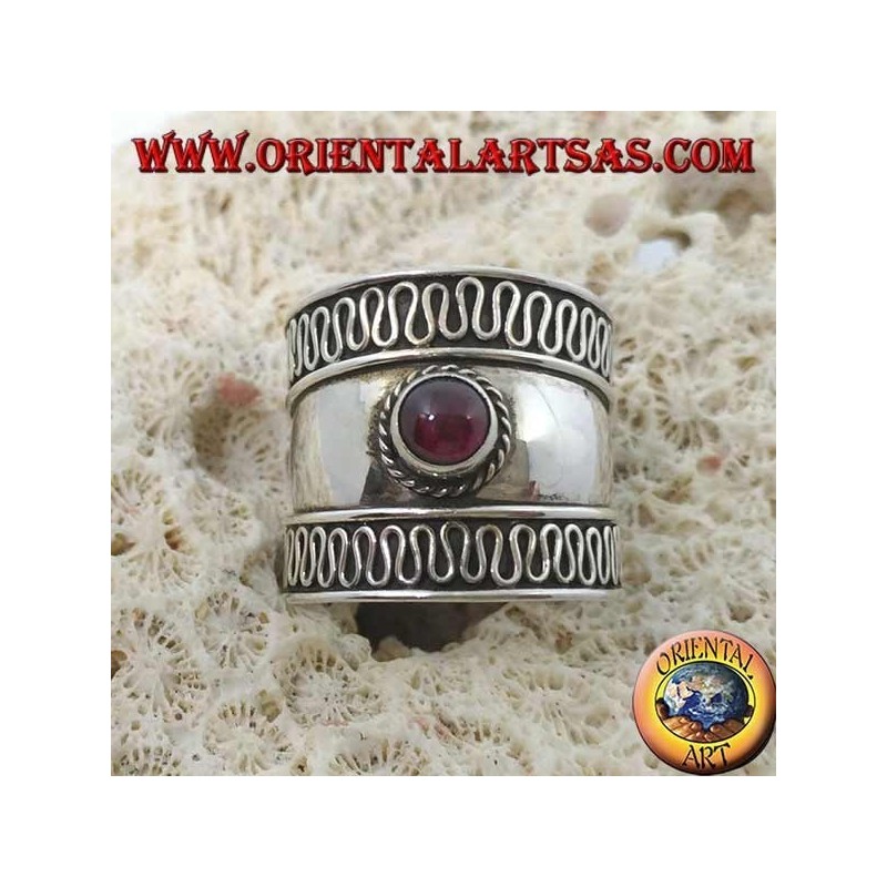 Bague large en argent avec cabochon rond, Bali