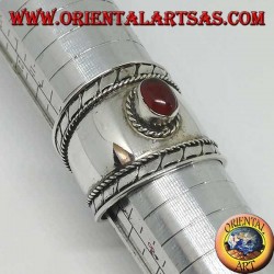 Wide band ring in silver with oval cabochon round cabochon, Bali
