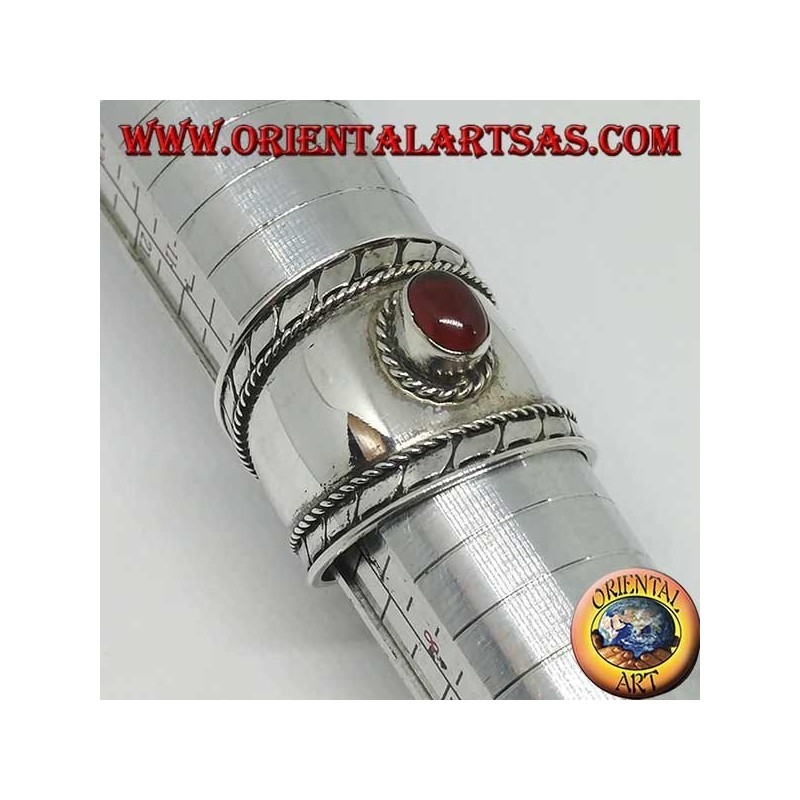 Anillo de banda ancha en plata con cabujón oval cabujón redondo, Bali