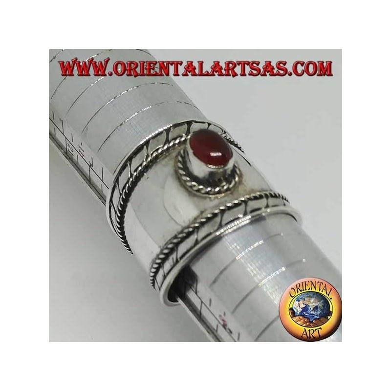 Bague large en argent avec cabochon ovale rond, Bali