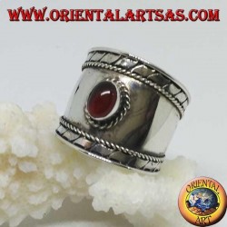 Wide band ring in silver with oval cabochon round cabochon, Bali
