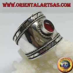 Anillo de banda ancha en plata con cabujón oval cabujón redondo, Bali