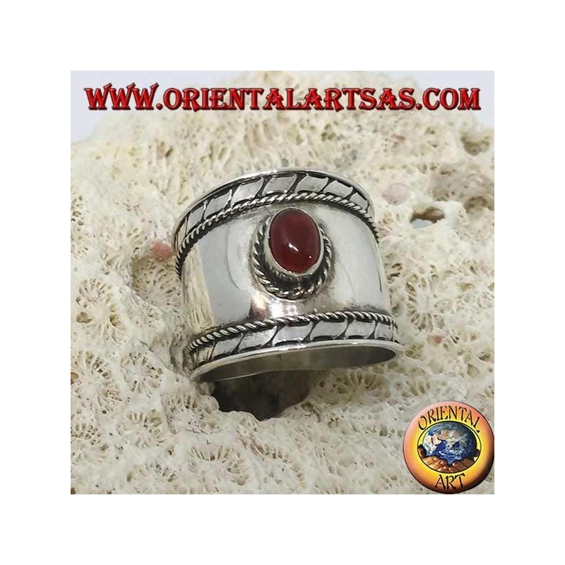 Anillo de banda ancha en plata con cabujón oval cabujón redondo, Bali