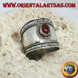 Anillo de banda ancha en plata con cabujón oval cabujón redondo, Bali