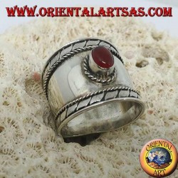 Bague large en argent avec cabochon ovale rond, Bali