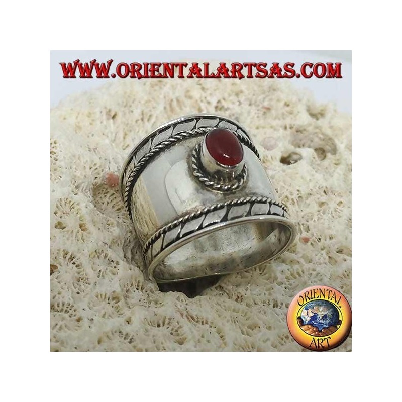 Anillo de banda ancha en plata con cabujón oval cabujón redondo, Bali