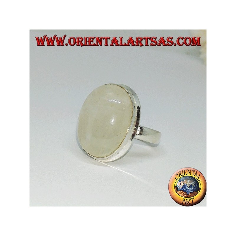 Bague en argent avec pierre de lune arc-en-ciel ovale sertie