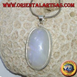Silver pendant with oval rainbow moonstone (large)