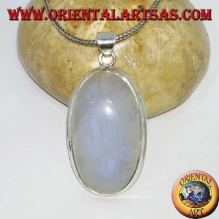Colgante de plata con labradorita fluorescente azul ovalada blanca (grande)