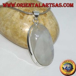 Silver pendant with white blue fluorescent labradorite (large oval)