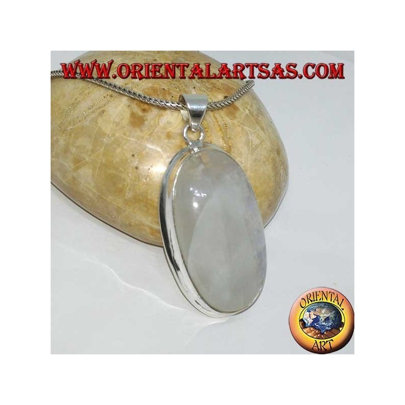 Silver pendant with white blue fluorescent labradorite (large oval)